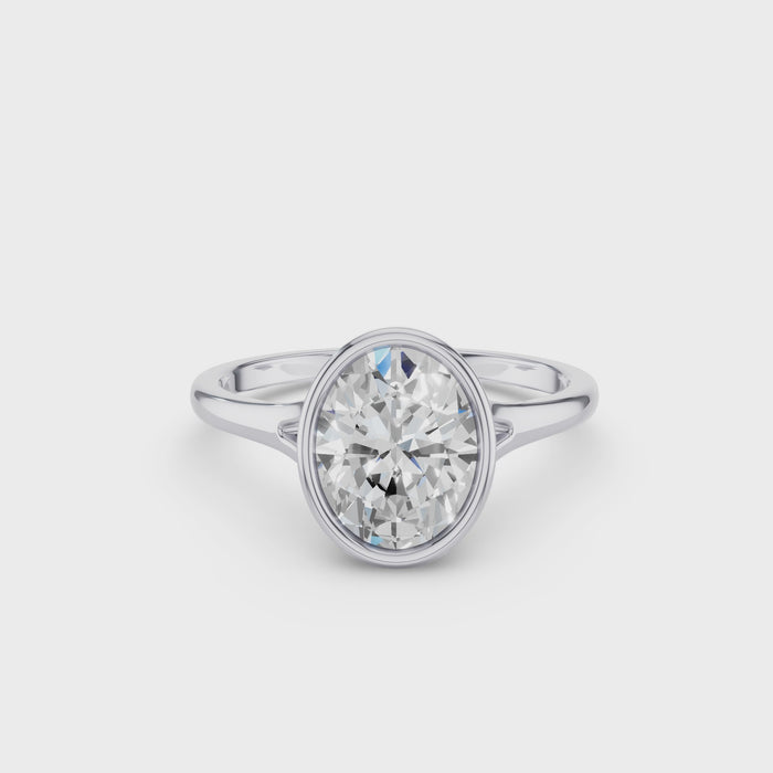 Solitaire Oval Cut Bezel Set Lab Diamond Engagement Ring