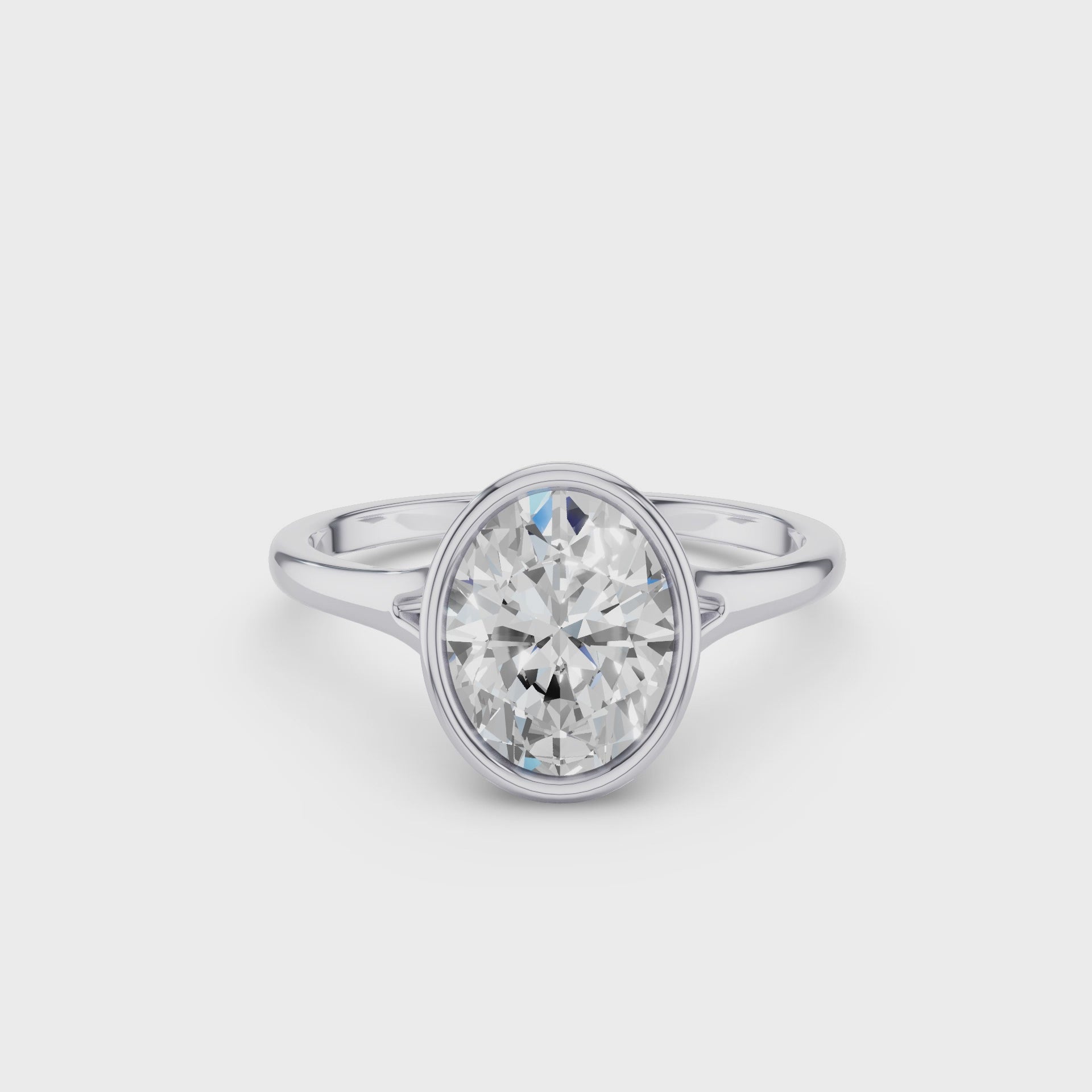 Solitaire Oval Cut Bezel Set Lab Diamond Engagement Ring