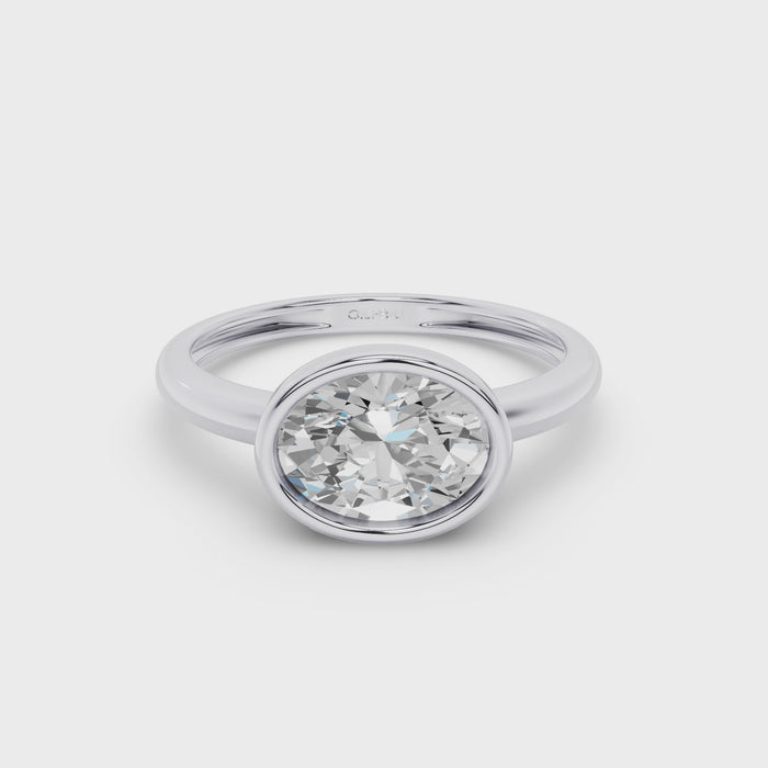 East West Classic Oval Shaped Lab Diamond Bezel Set Engagement Ring