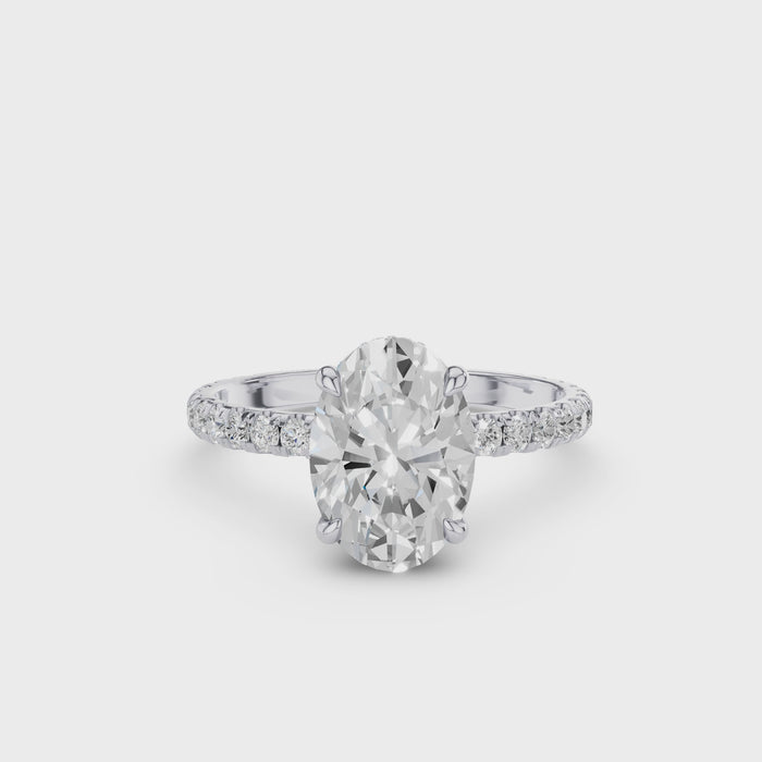 Oval Shaped Lab Grown Diamond Pave Setting with Hidden Halo