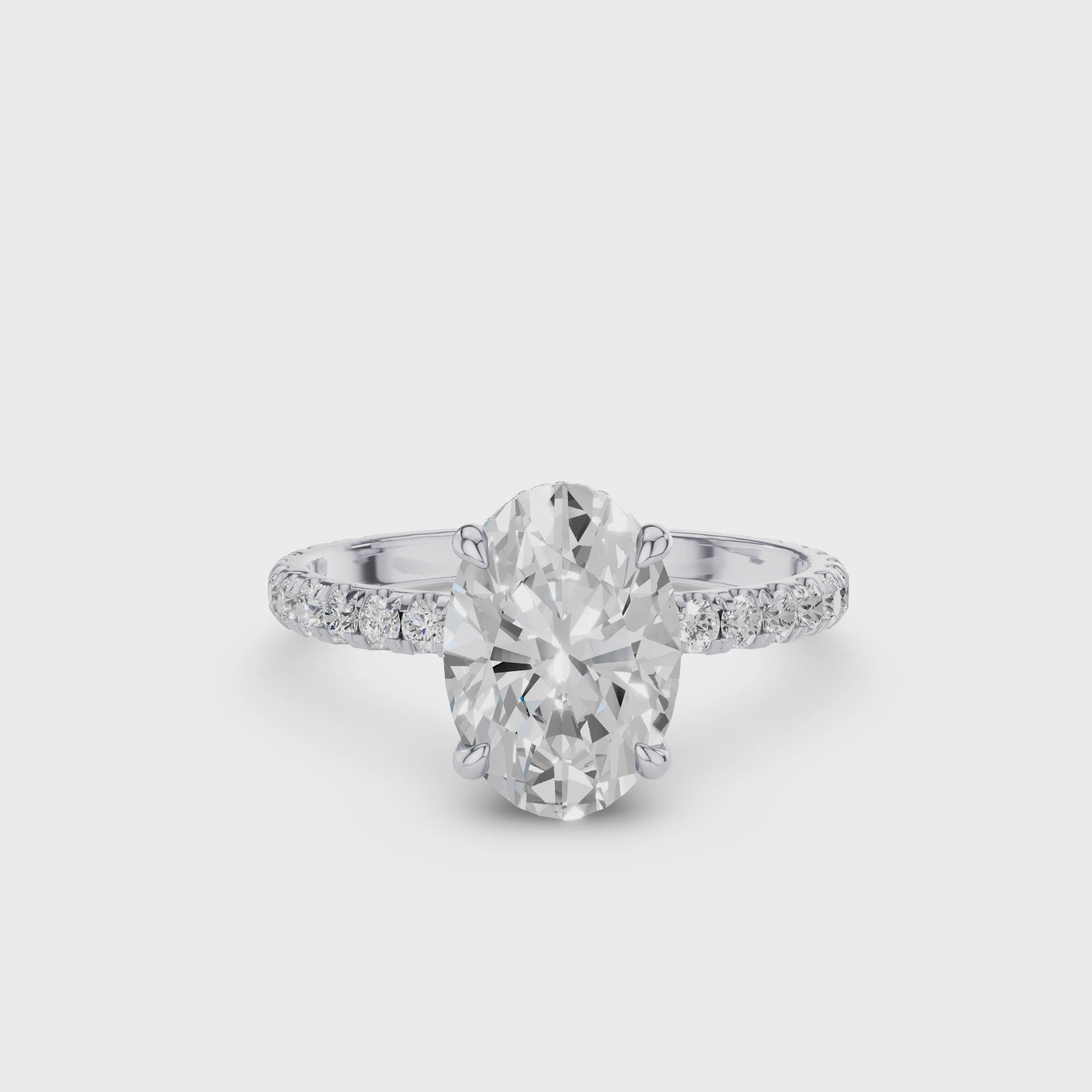 Oval Shaped Lab Grown Diamond Pave Setting with Hidden Halo
