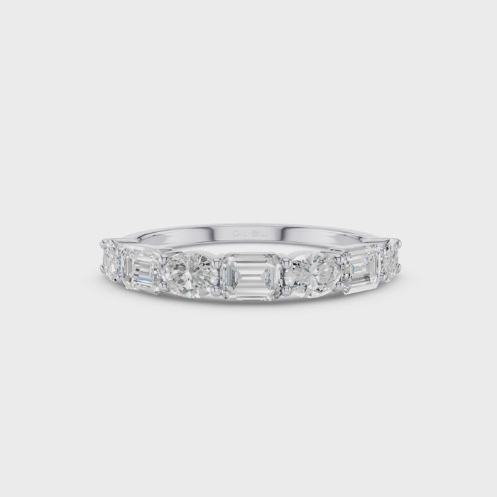East West Set Oval Emerald Cut Diamond Eternity Wedding Band