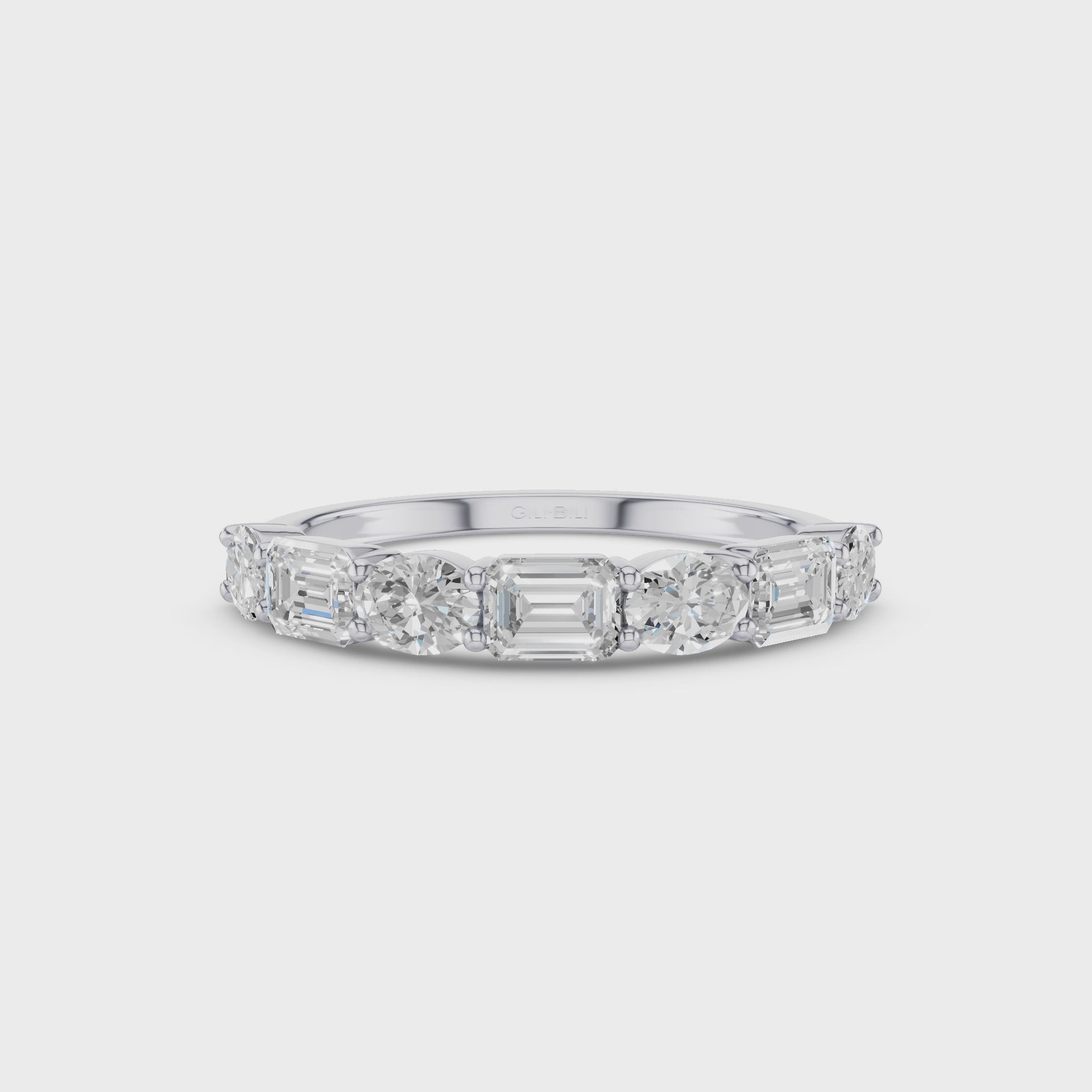 East West Set Oval Emerald Cut Diamond Eternity Wedding Band