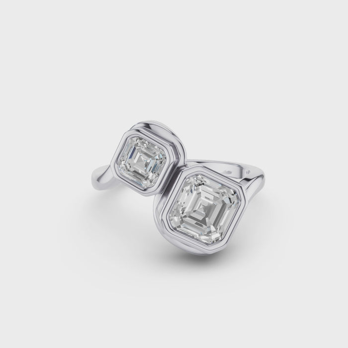 Toi et Moi Asscher Cut Lab Grown Diamond Unique Ring