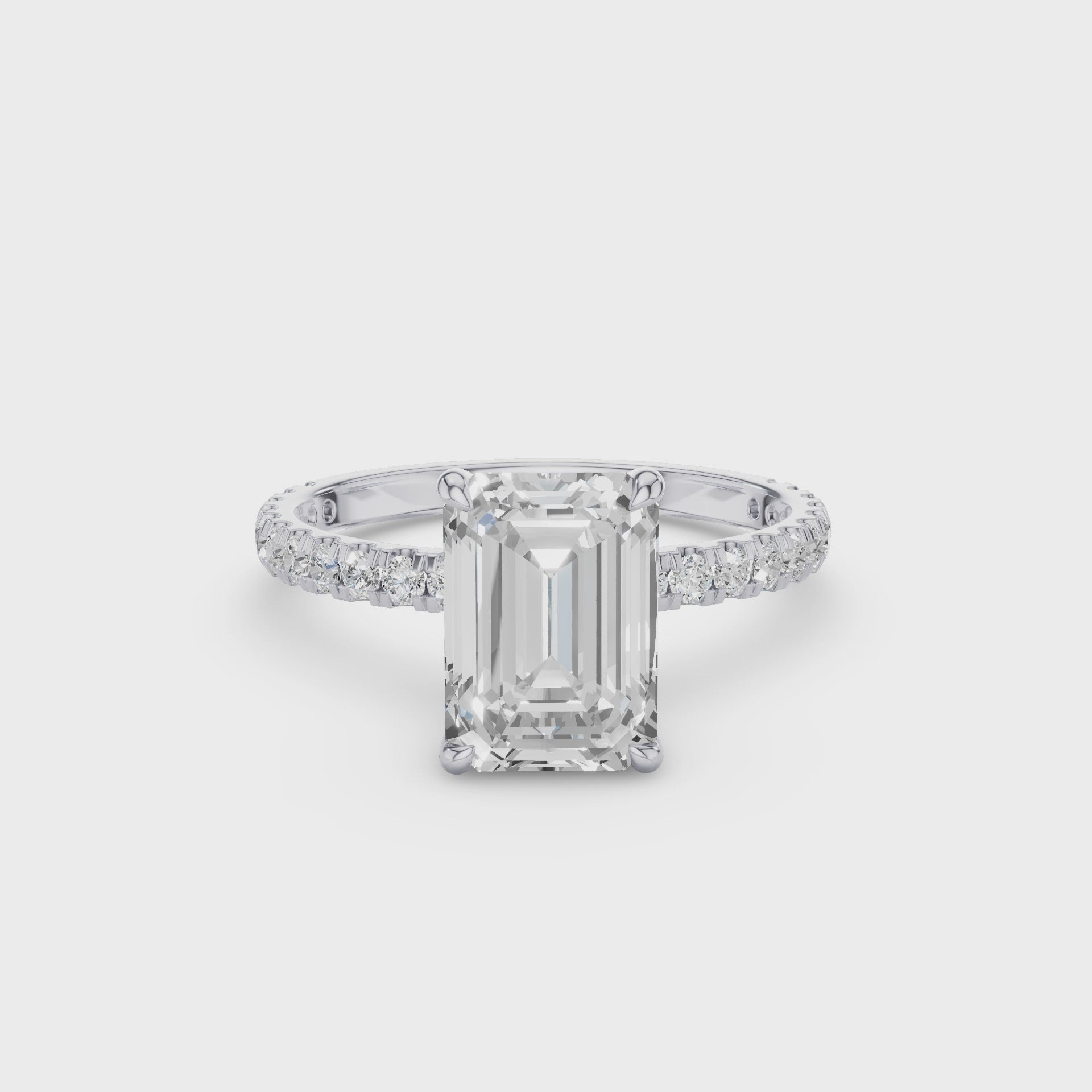 Emerald Cut Lab Grown Diamond Pavé Setting with Hidden Halo