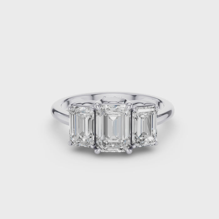Three Stone Emerald Cut Lab Grown Diamond Engagement Ring
