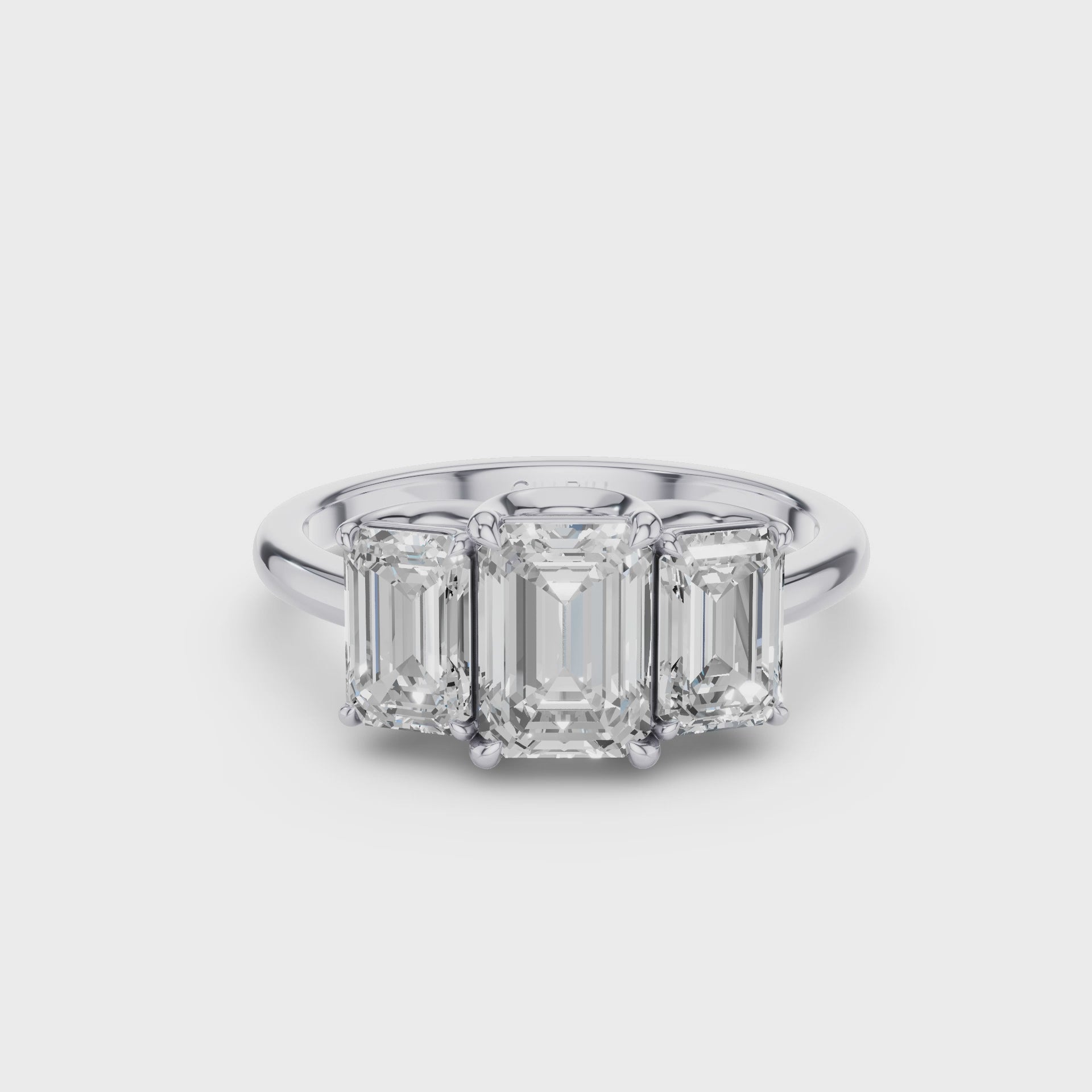 Three Stone Emerald Cut Lab Grown Diamond Engagement Ring