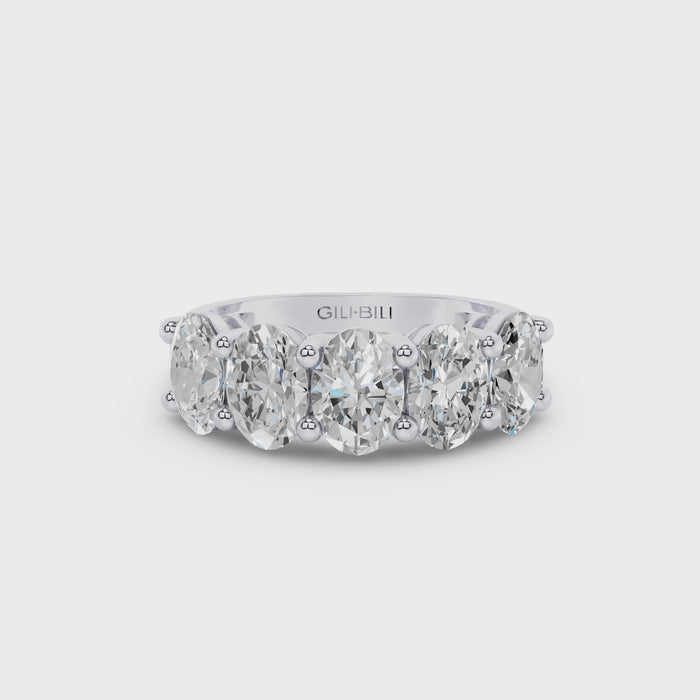 Five Stone Oval Shape Lab Grown Diamond Anniversary Ring