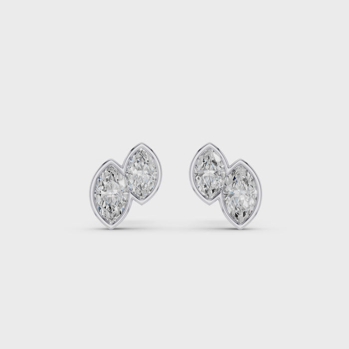 Double Marquise Diamond Bezel Set Stud Earrings