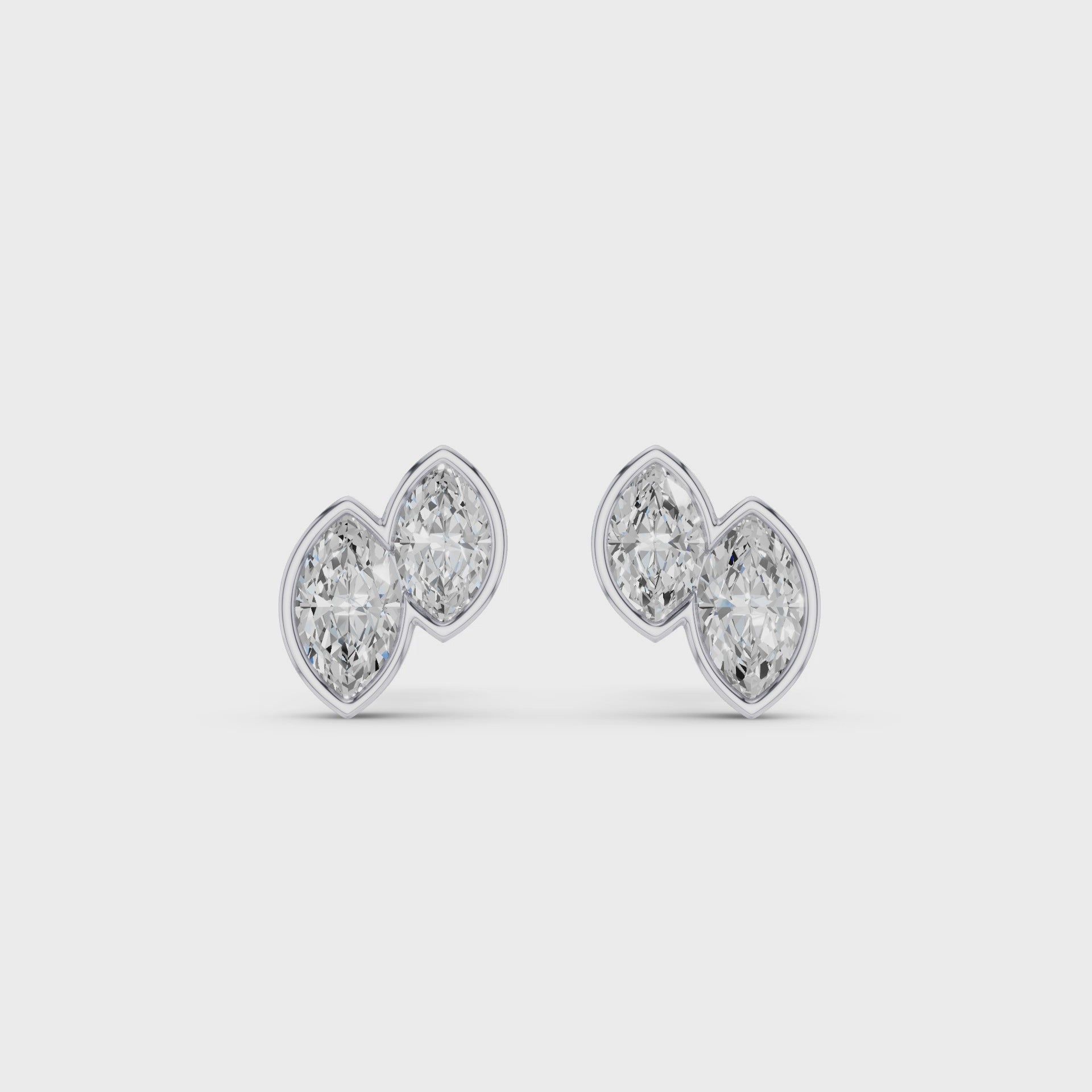 Double Marquise Diamond Bezel Set Stud Earrings