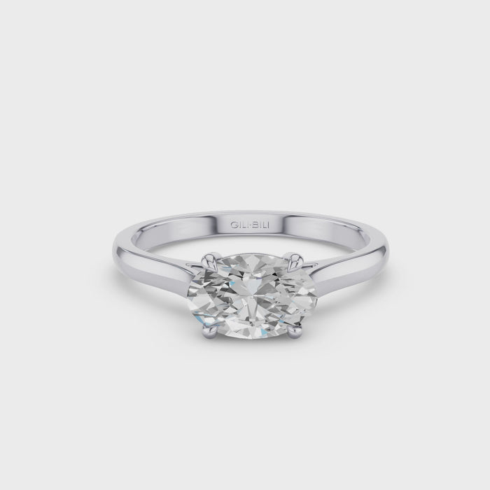 Oval Cut Lab Grown East West Set Diamond Ring