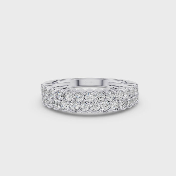 Double Row Half Bezel Set Lab Grown Diamond Wedding Ring