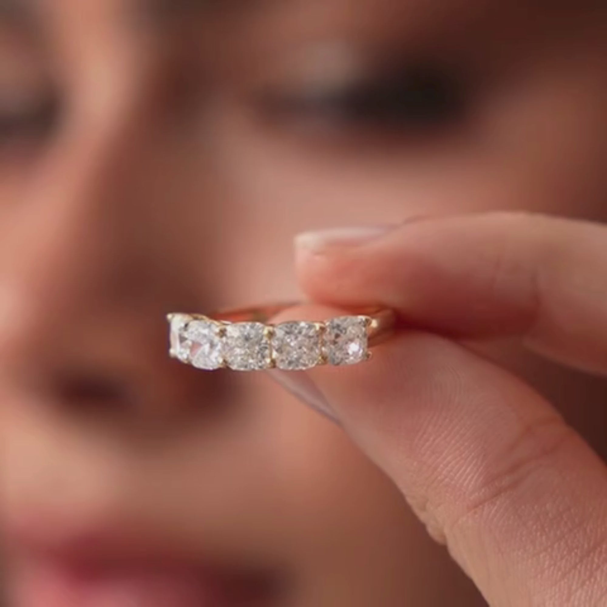 Five Stone Cushion Cut Lab Grown Diamond Anniversary Ring
