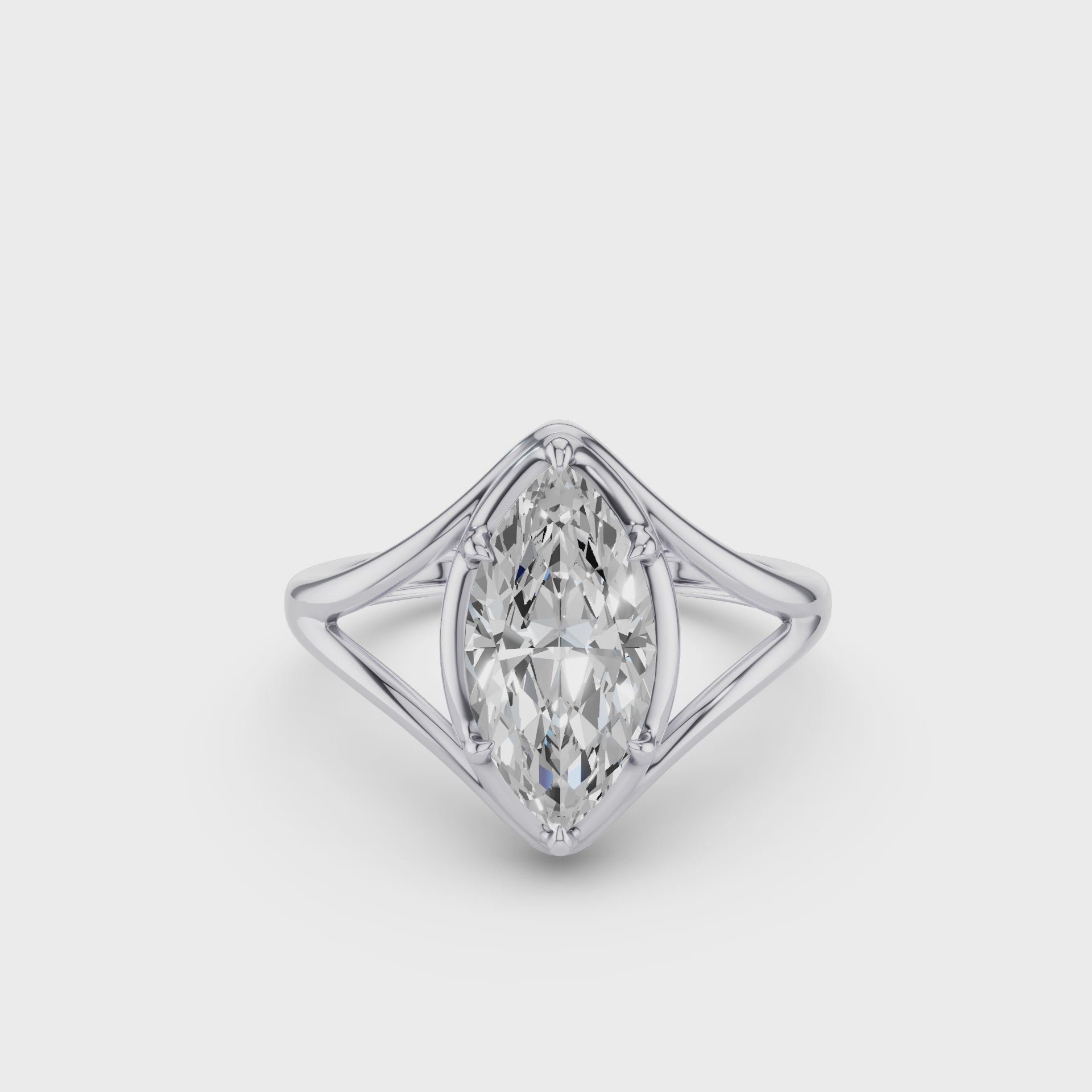 Marquise Shaped Lab Diamond Split Shank Engagement Ring
