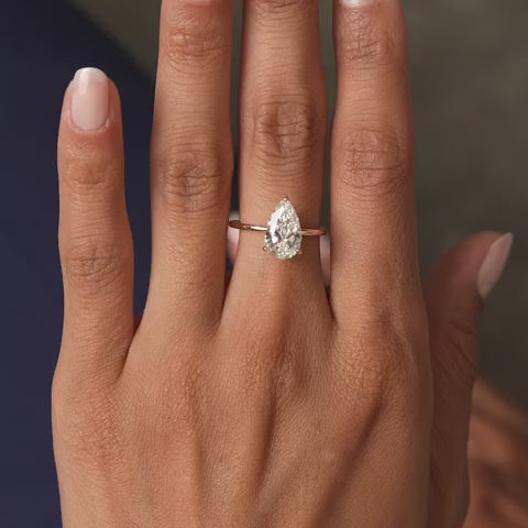 Pear Shaped Lab Grown Diamond Hidden Halo Engagement Ring