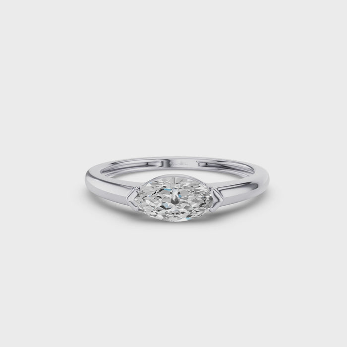 Marquise Shaped East West Prong Set Lab Diamond Engagement Ring