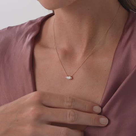 East West Marquise Shape Solitaire Lab Diamond  Necklace