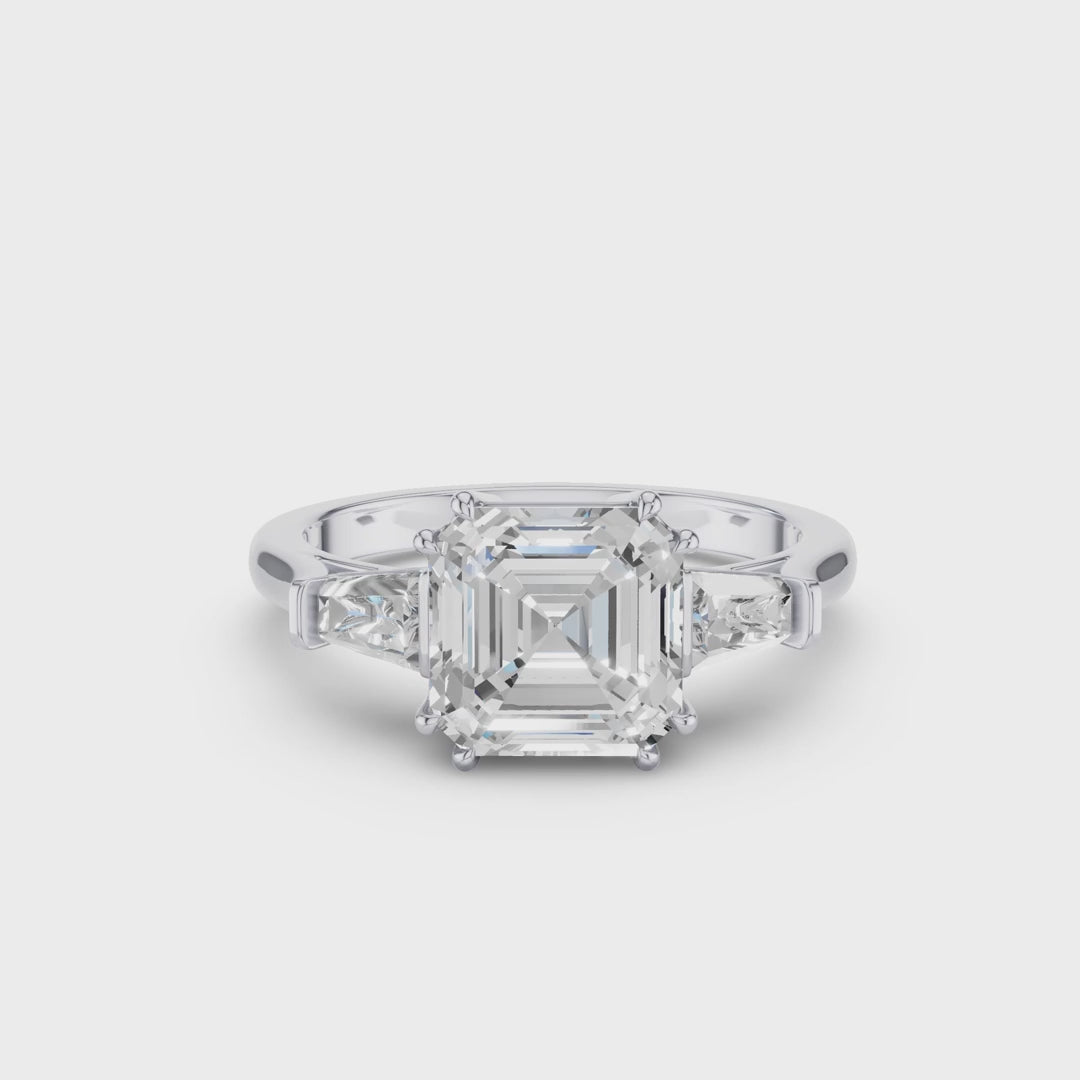 Asscher Cut Three Stone Lab Grown Diamond Engagement Ring