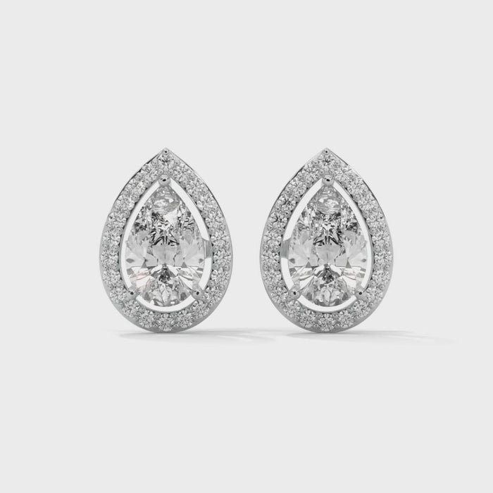 Pear Halo Stud