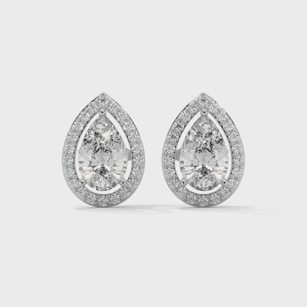 Pear Halo Stud