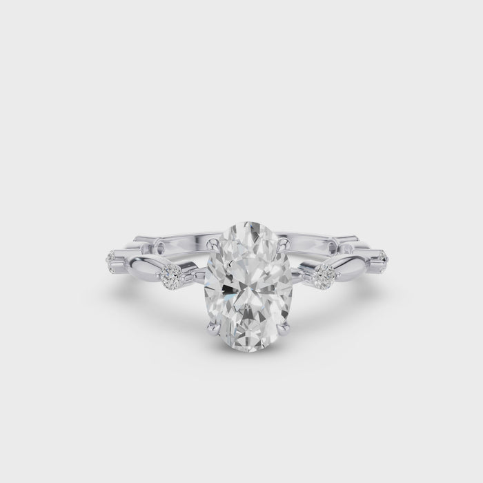 Oval Damond Engagement Ring With Accent Band