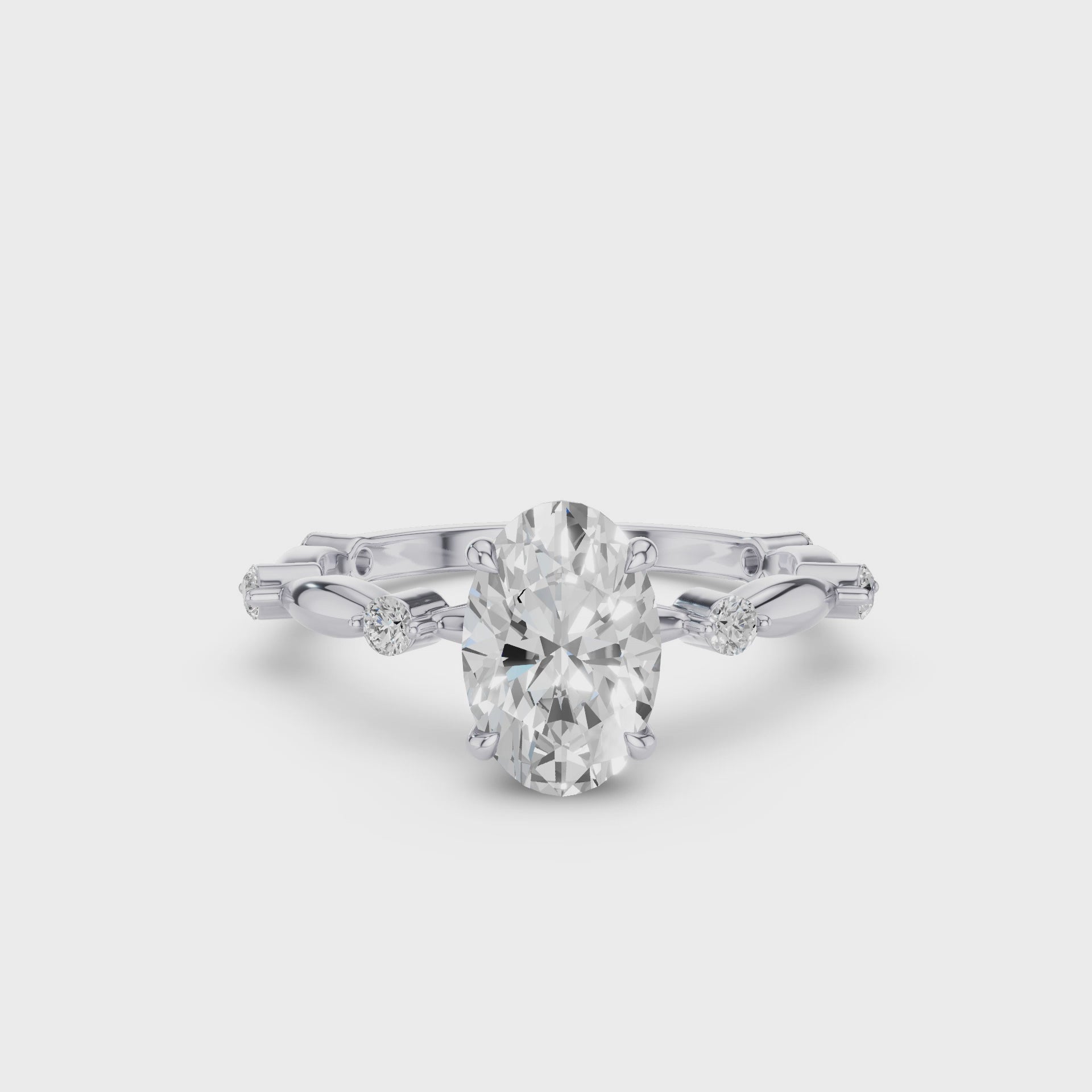 Oval Damond Engagement Ring With Accent Band