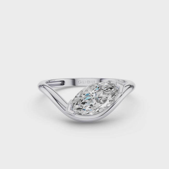Marquise Shaped Modern Wavy Design Lab Diamond Engagement Ring