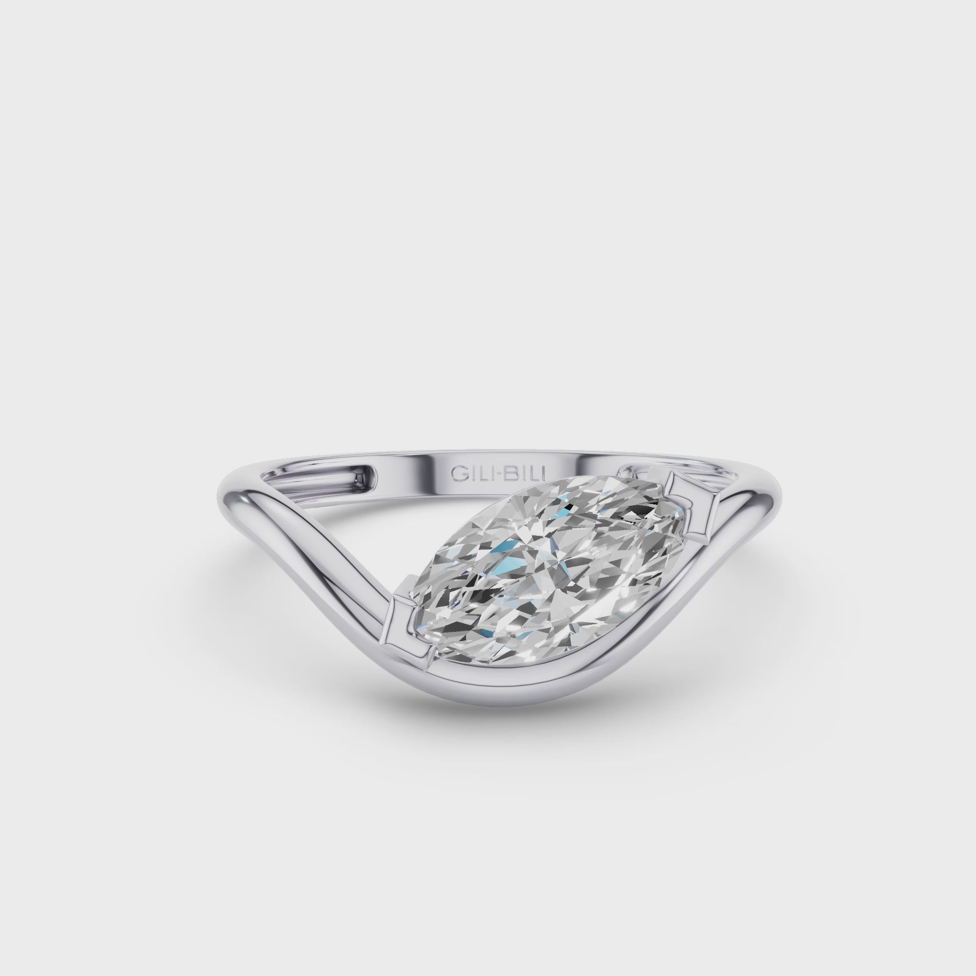 Marquise Shaped Modern Wavy Design Lab Diamond Engagement Ring