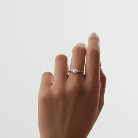 Marquise Shaped East West Prong Set Lab Diamond Engagement Ring