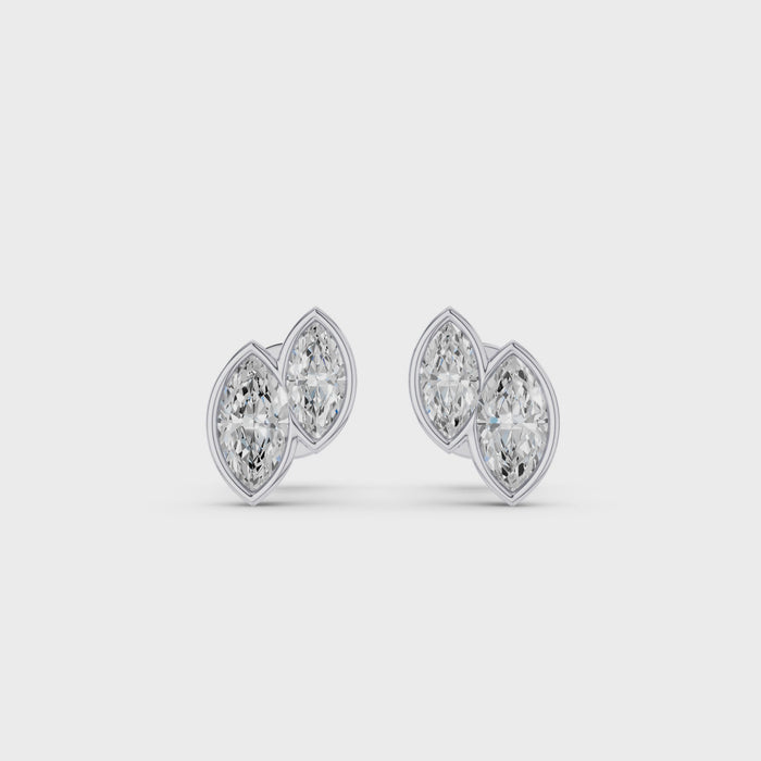 Double Marquise Diamond Bezel Set Stud Earrings