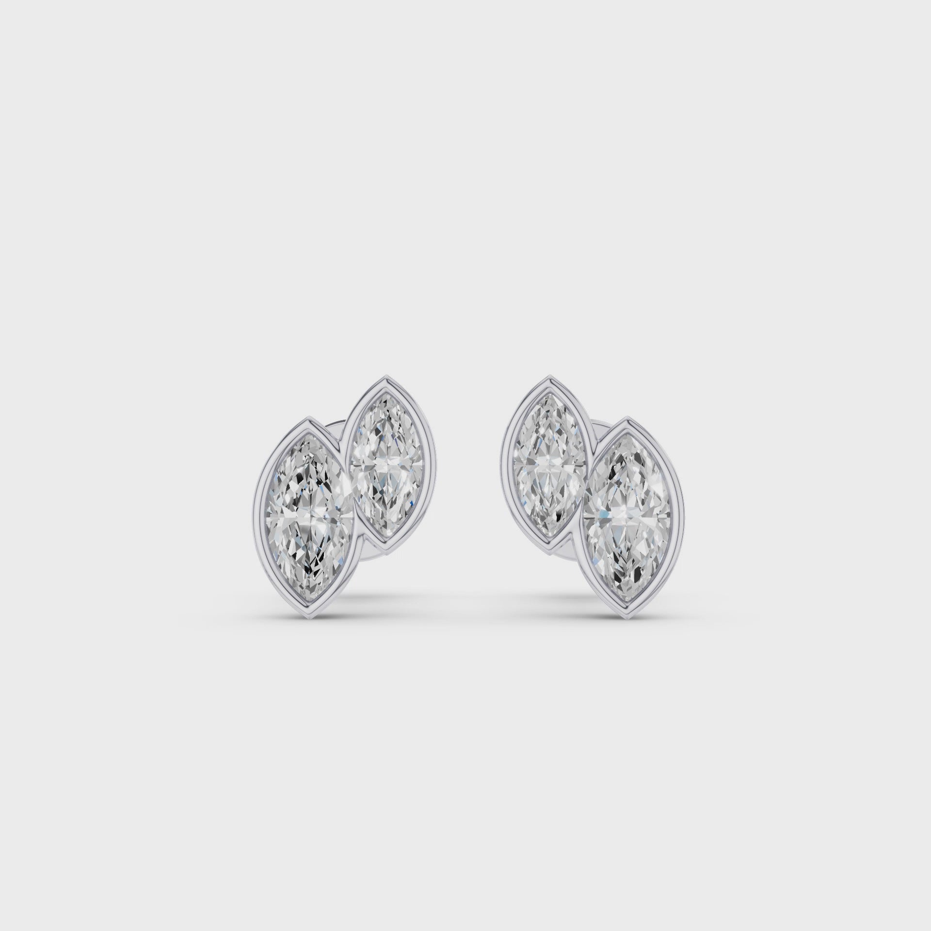 Double Marquise Diamond Bezel Set Stud Earrings