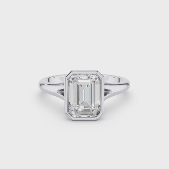 Emerald Cut Lab Grown Diamond Ring Bezel Solitaire Setting