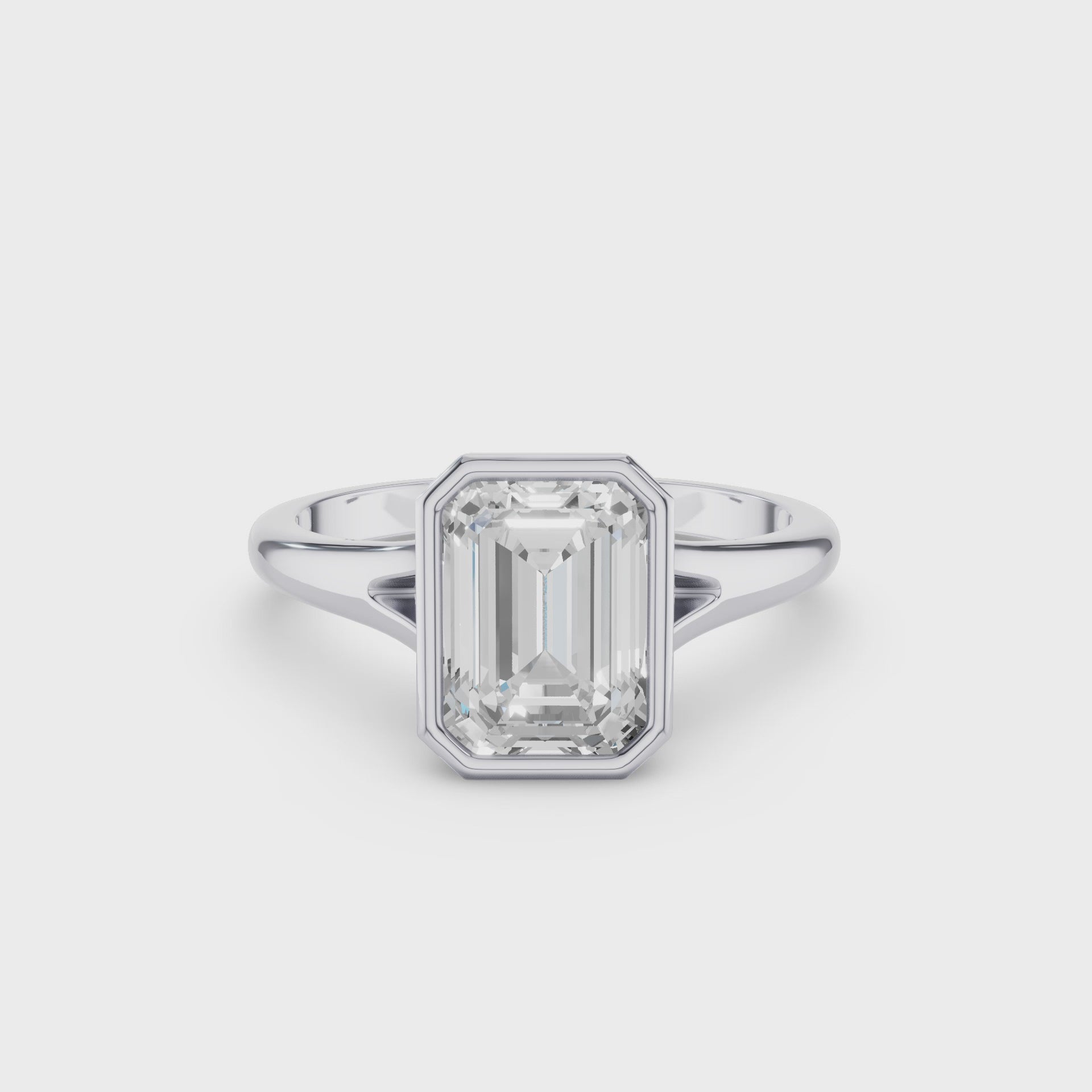 Emerald Cut Lab Grown Diamond Ring Bezel Solitaire Setting