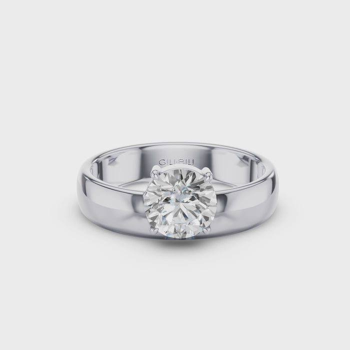 Round Lab Grown Diamond Solitaire Ring with Wide Band