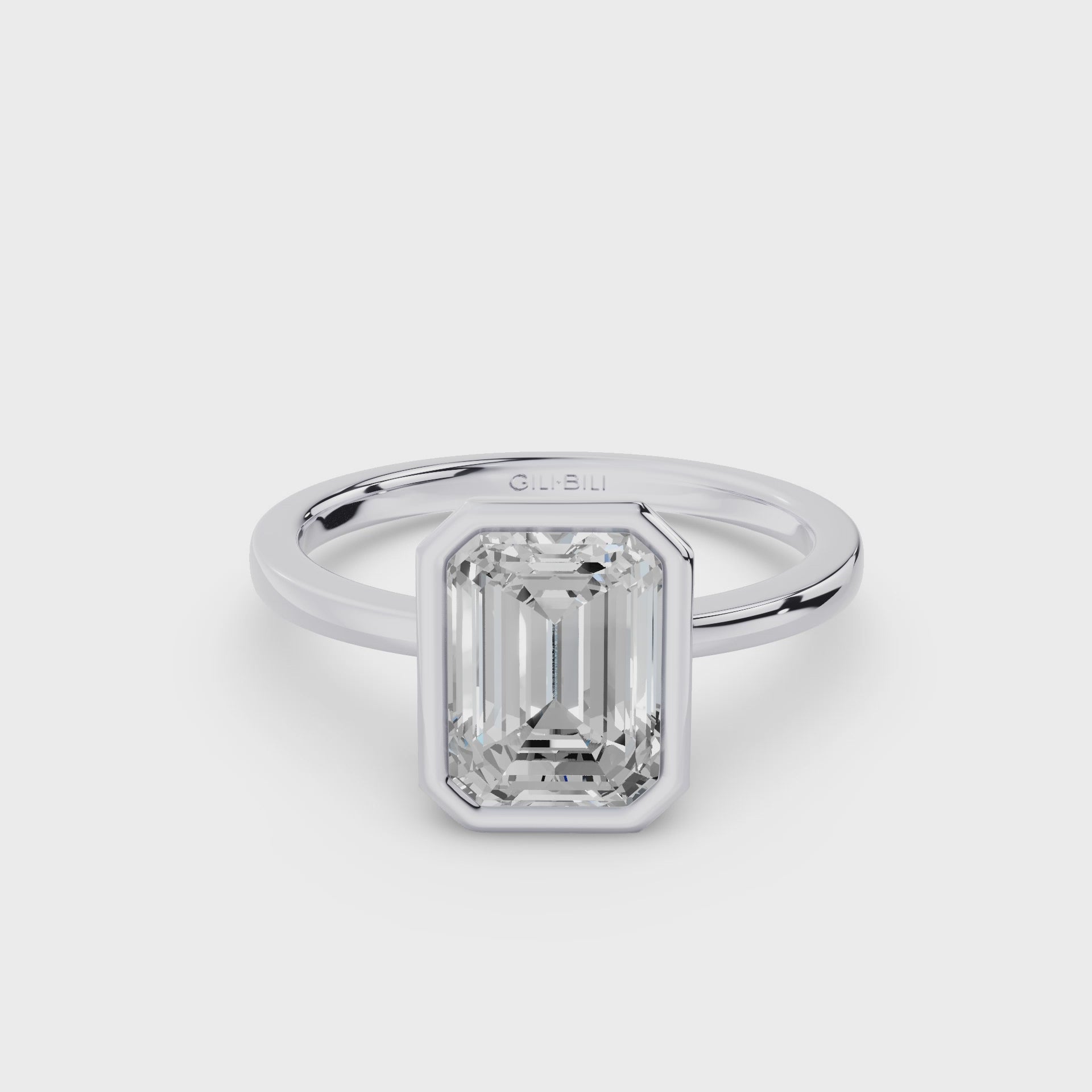 Emerald Cut Lab Grown Diamond Bezel Set Engagement Ring