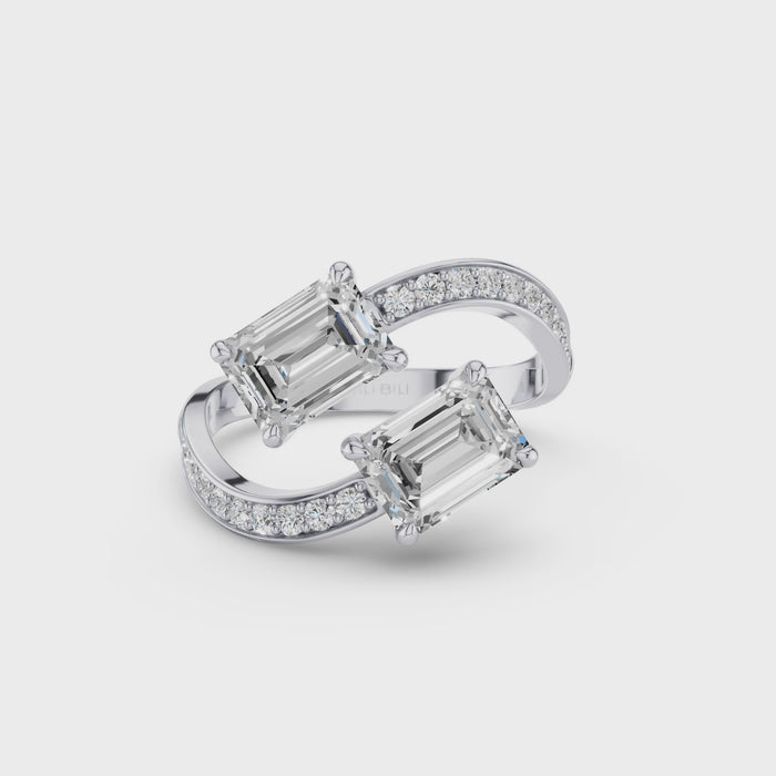 Emerald Cut Lab Grown Diamond Uniqe Pave Bypass Ring