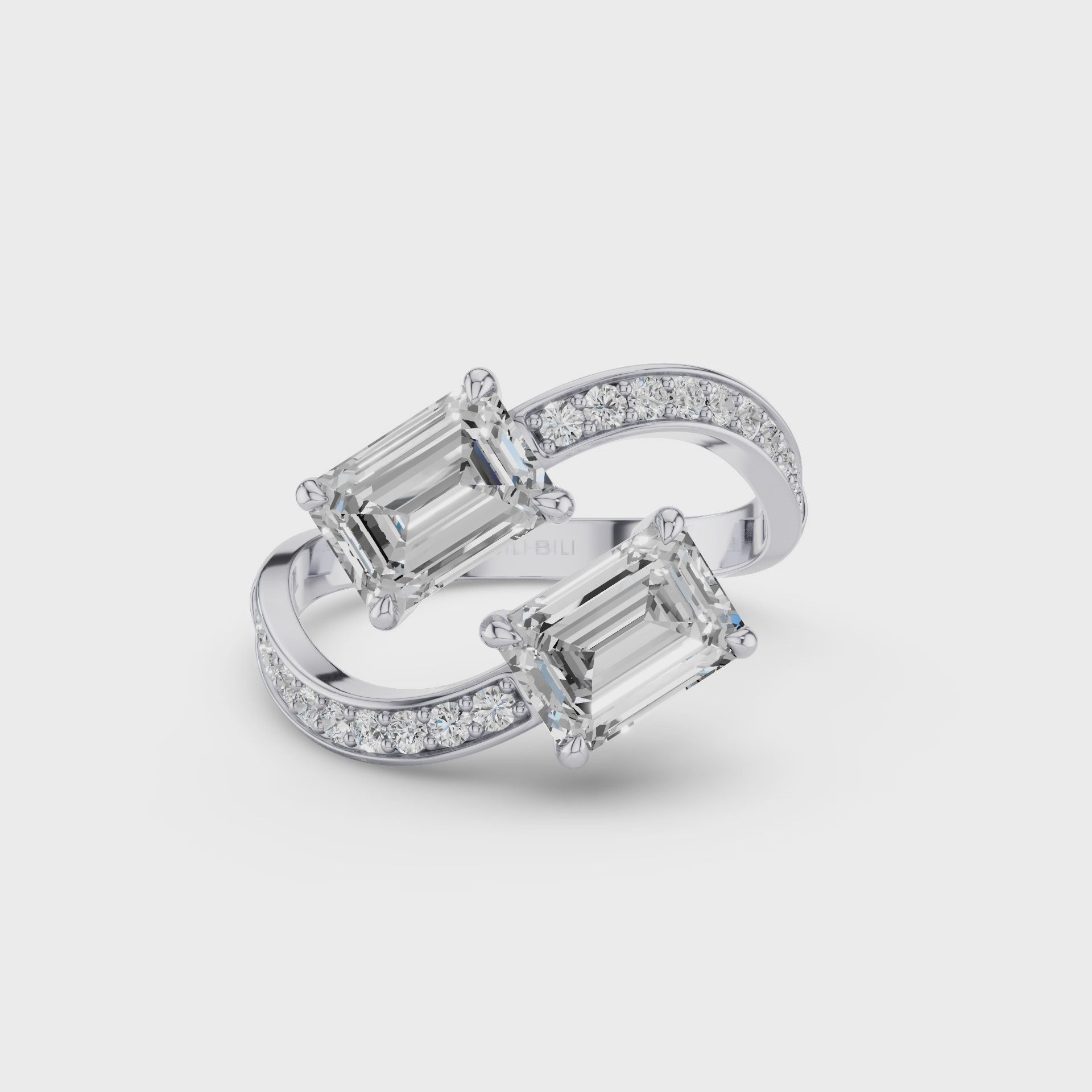 Emerald Cut Lab Grown Diamond Uniqe Pave Bypass Ring