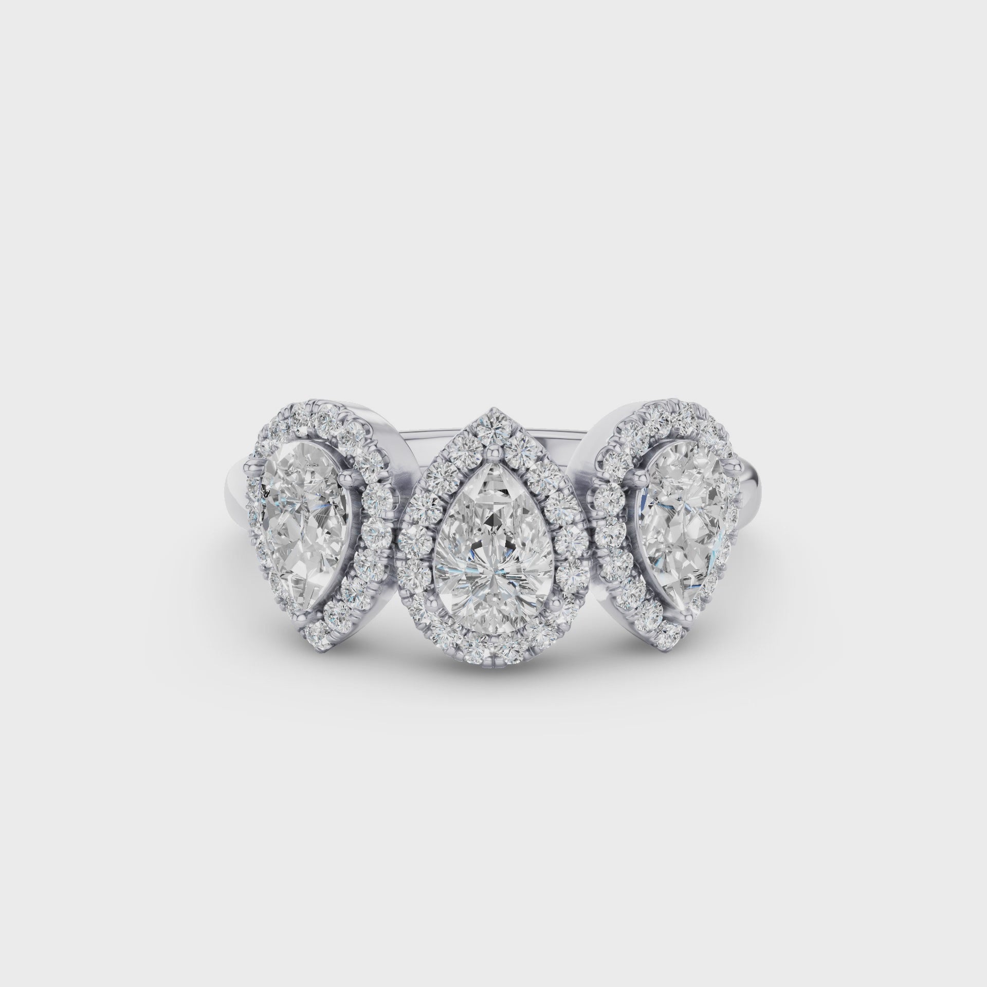 Triple Pear Shaped Halo Setting Lab Grown Diamond Ring