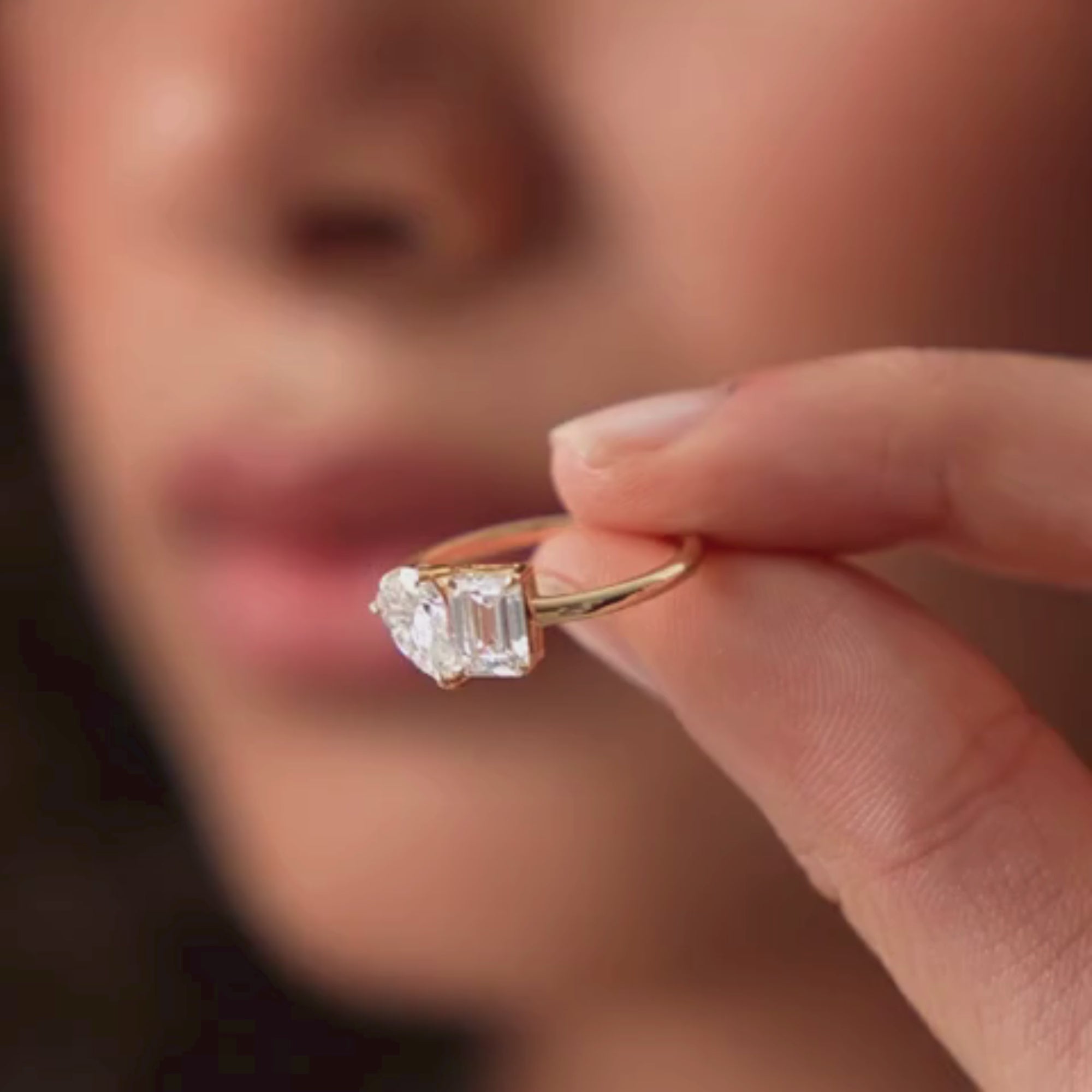 Toi et Moi Pear Shaped And Emerald Cut Lab Diamond  Ring