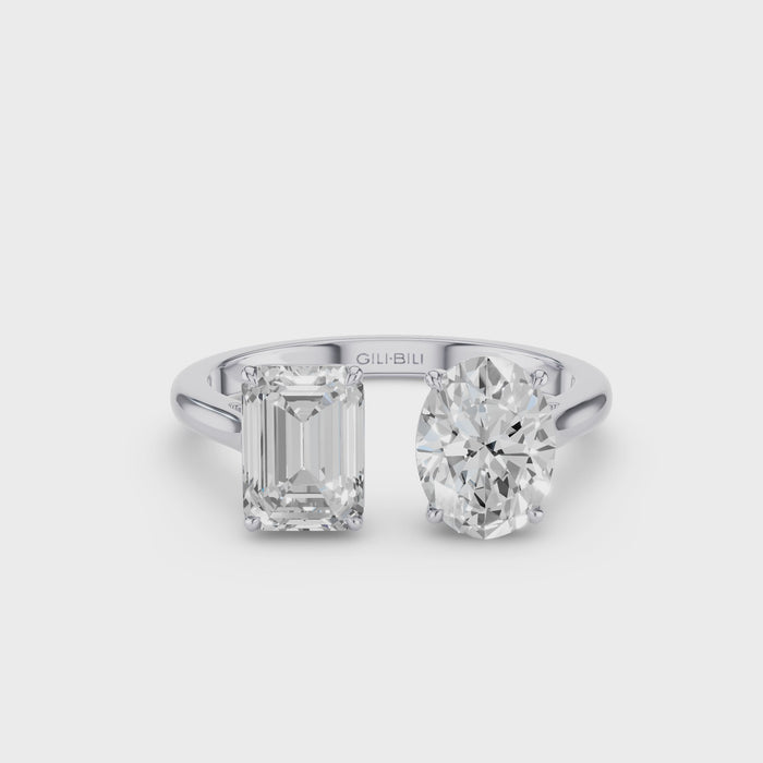 Toi et Moi Emerald Oval Cut Lab Grown Diamond Ring