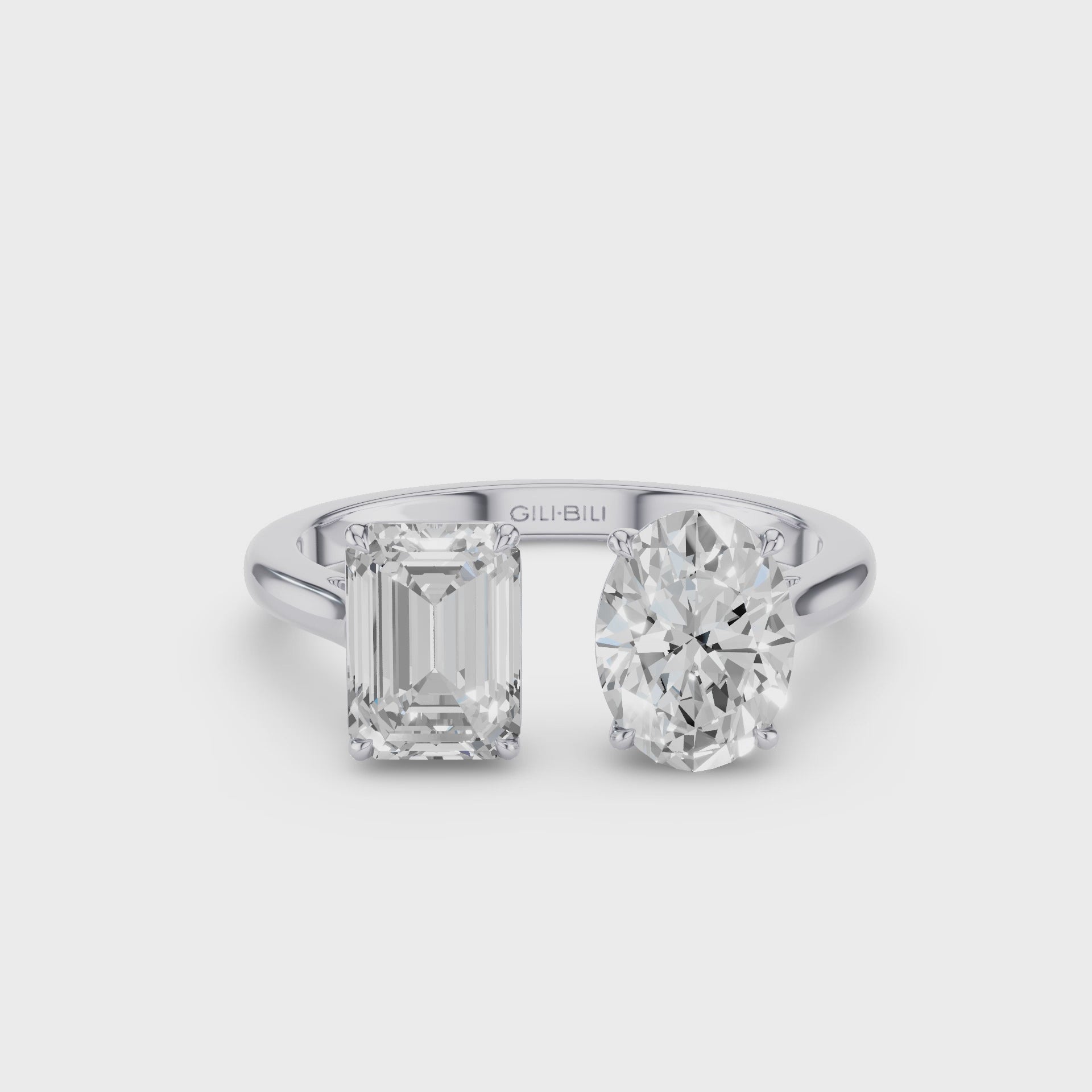 Toi et Moi Emerald Oval Cut Lab Grown Diamond Ring