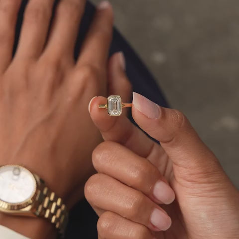 Emerald Cut Lab Grown Diamond Ring Bezel Solitaire Setting