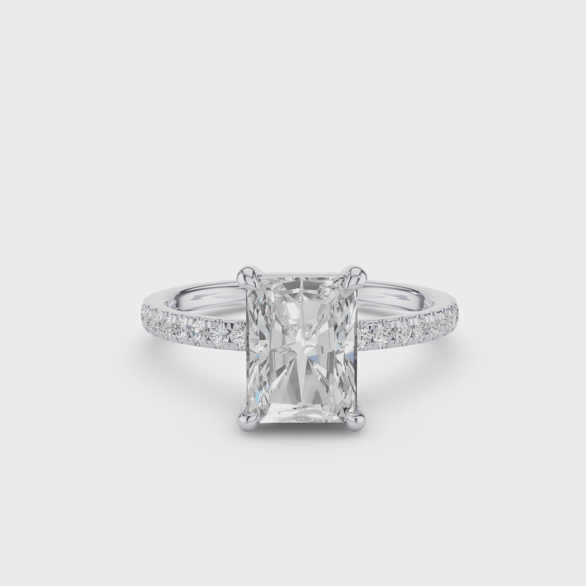 Radiant Cut Lab Grown Diamond Pavé Band Hidden Halo Engagement Ring
