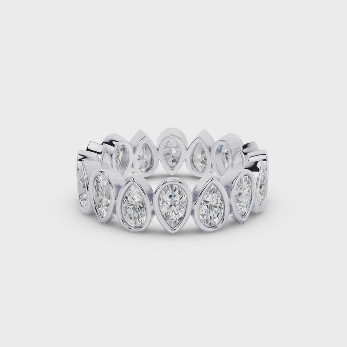 Bezel Setting Pear Shaped Lab Grown Diamond Eternity Ring
