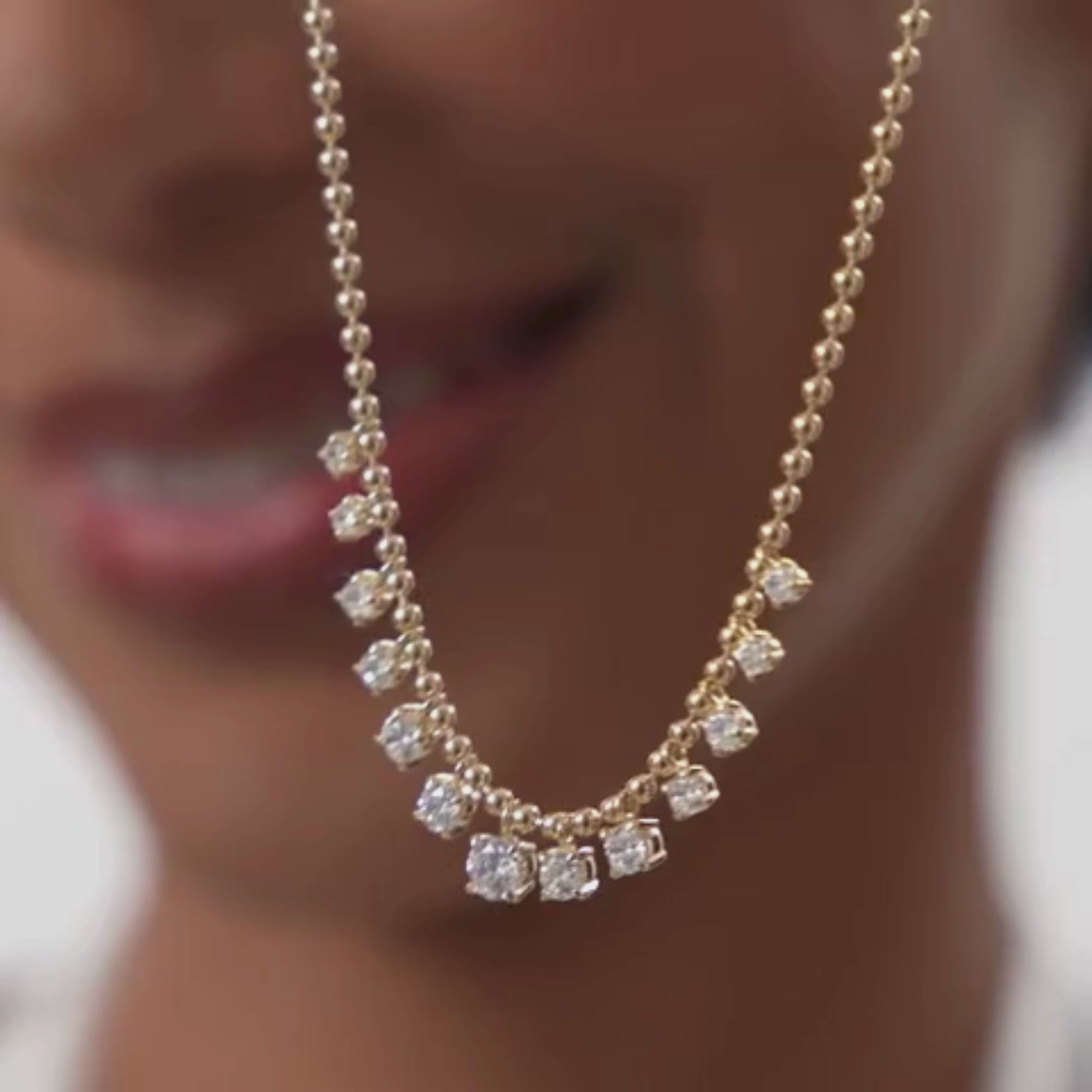 Dainty Gold Diamond Beaded Necklace