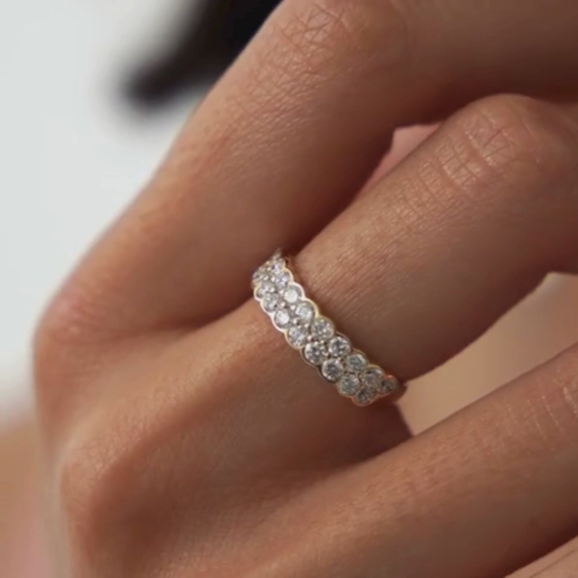 Double Row Half Bezel Set Lab Grown Diamond Wedding Ring