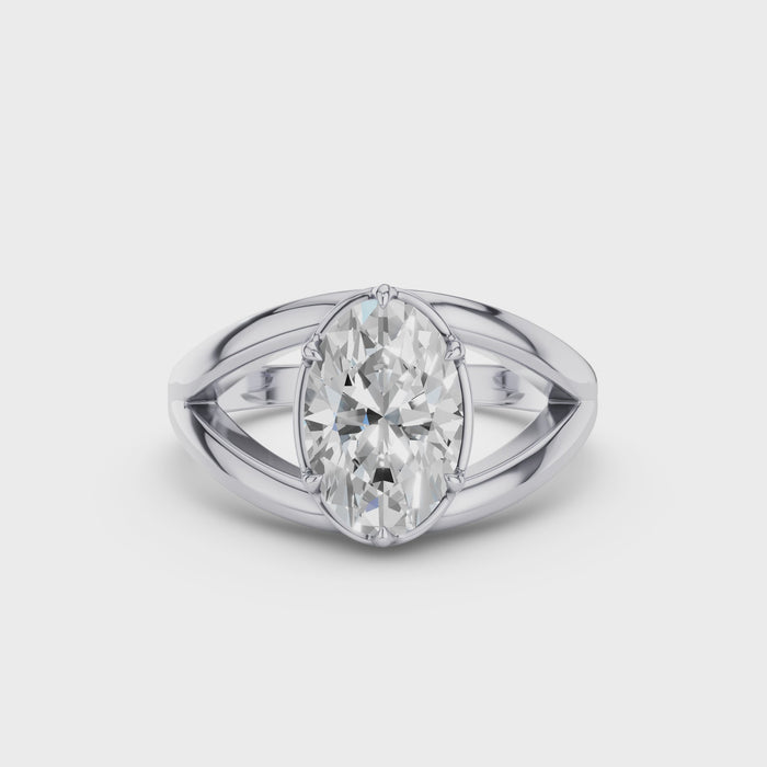 Oval Shaped Split Shank Lab Grown Diamond Engagement Ring