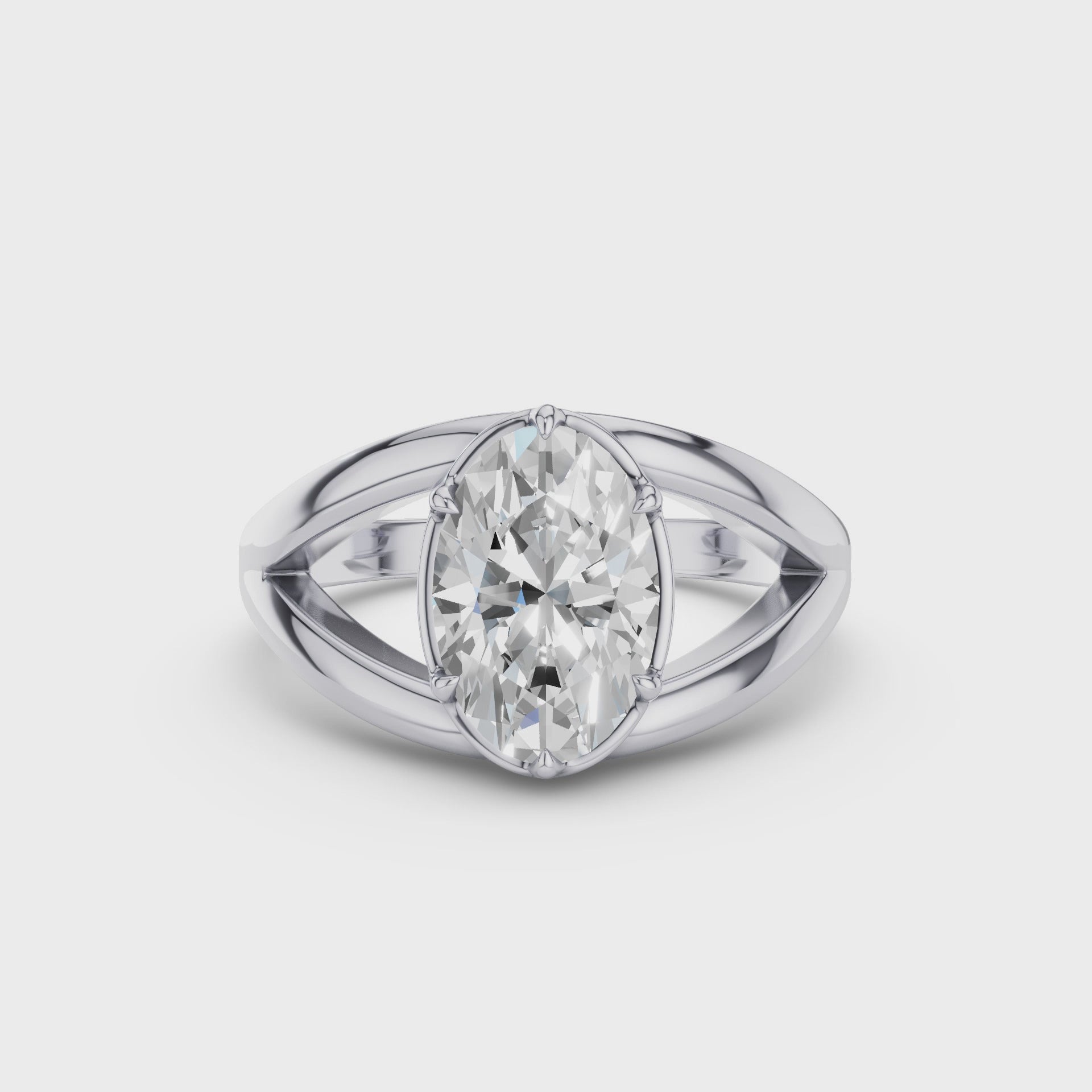 Oval Shaped Split Shank Lab Grown Diamond Engagement Ring