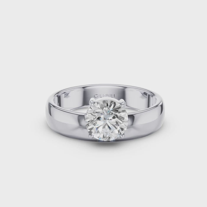 Round Lab Grown Diamond Solitaire Ring with Wide Band