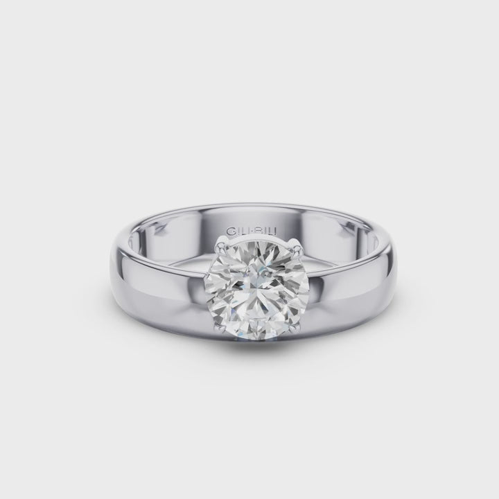 Round Lab Grown Diamond Solitaire Ring with Wide Band